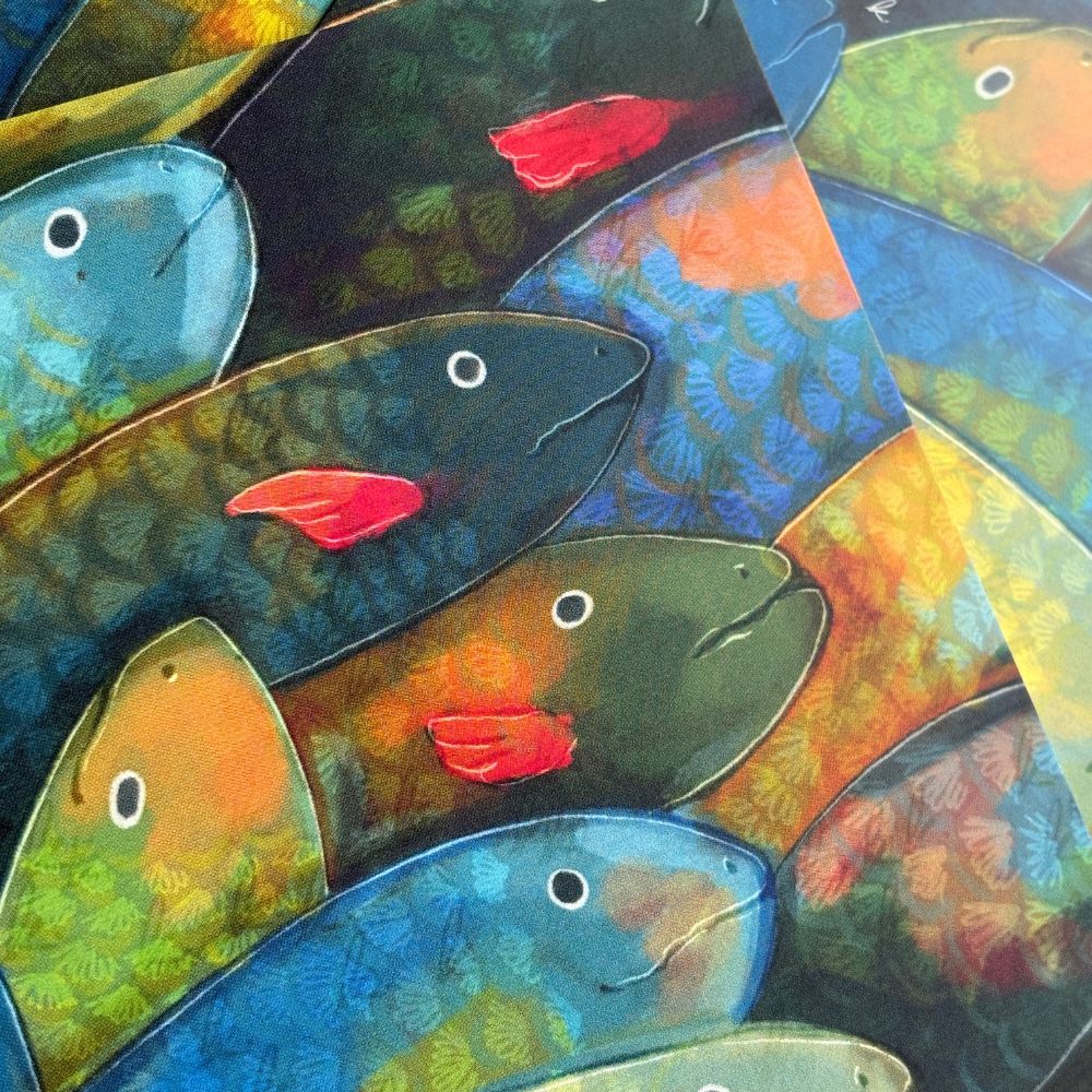 rainbow fish pile - mini art print
